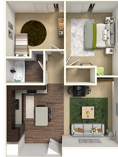Floor plan for 2 beds, 1 bath, 830 sqft